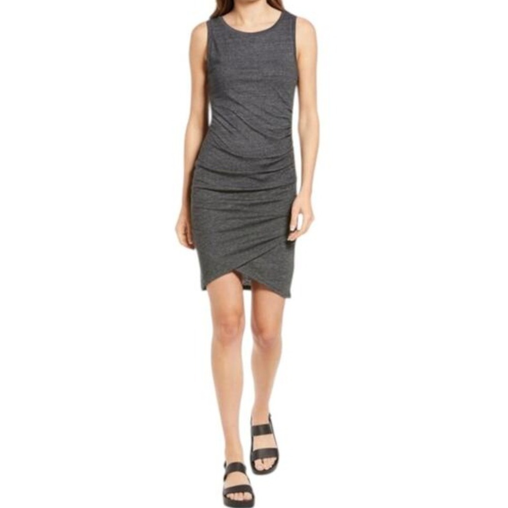 Treasure & Bond Ruched Sleeveless Dress Gray Heather L Casual Minimalist NWT